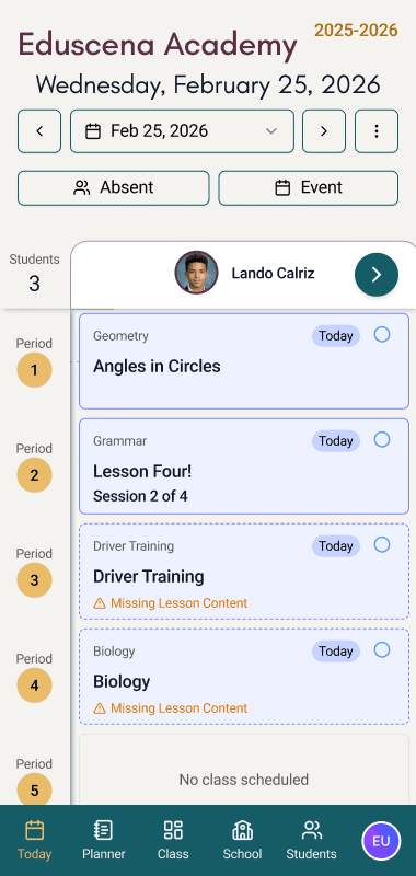 Eduscena mobile dashboard screenshot