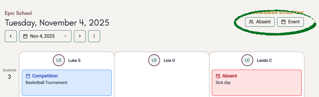 Attendance controls interface